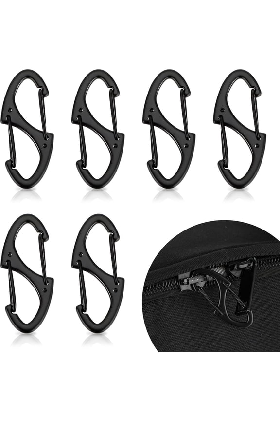 6PCS Small Locking Carabiner Clip for Keys and Backpack, Mini Anti Theft Purse Zipper Lock, Black Carabiner Keychain Hooks
