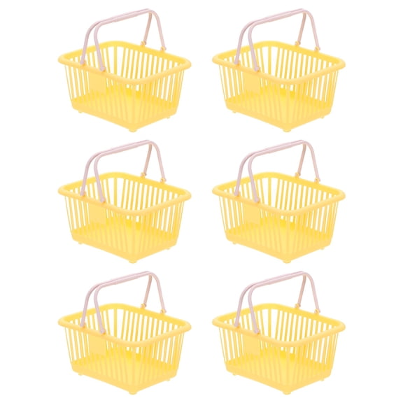 6PCS Small Plastic Basket,Mini Storage Basket Grocery Tiny Shopping Baskets with Handles Organizer Filtered Water for Organizing Toys Eggs Fruits Veggies Snacks,Yellow