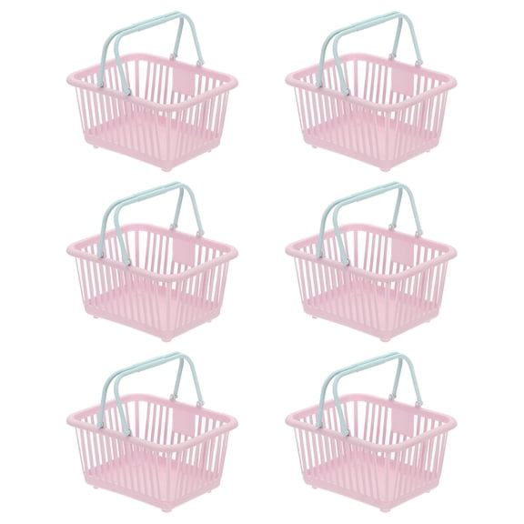 6PCS Small Plastic Basket,Mini Storage Basket Grocery Tiny Shopping Baskets with Handles Organizer Filtered Water for Organizing Toys Eggs Fruits Veggies Snacks,Purple