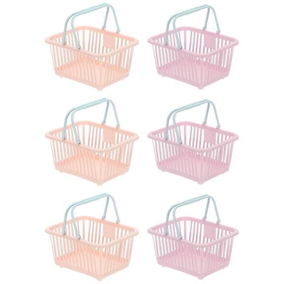 6PCS Small Plastic Basket,Mini Storage Basket Grocery Tiny Shopping Baskets with Handles Organizer Filtered Water for Organizing Toys Eggs Fruits Veggies Snacks,Pink Purple