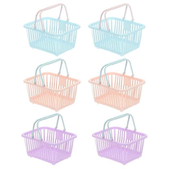 6PCS Small Plastic Basket,Mini Storage Basket Grocery Tiny Shopping Baskets with Handles Organizer Filtered Water for Organizing Toys Eggs Fruits Veggies Snacks,Blue Pink Purple