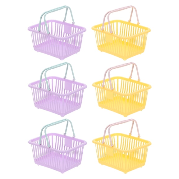 6PCS Small Plastic Basket,Mini Storage Basket Grocery Tiny Shopping Baskets with Handles Organizer Filtered Water for Organizing Toys Eggs Fruits Veggies Snacks,Purple Yellow