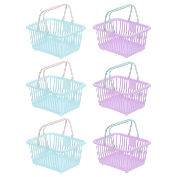 6PCS Small Plastic Basket,Mini Storage Basket Grocery Tiny Shopping Baskets with Handles Organizer Filtered Water for Organizing Toys Eggs Fruits Veggies Snacks,Blue Purple