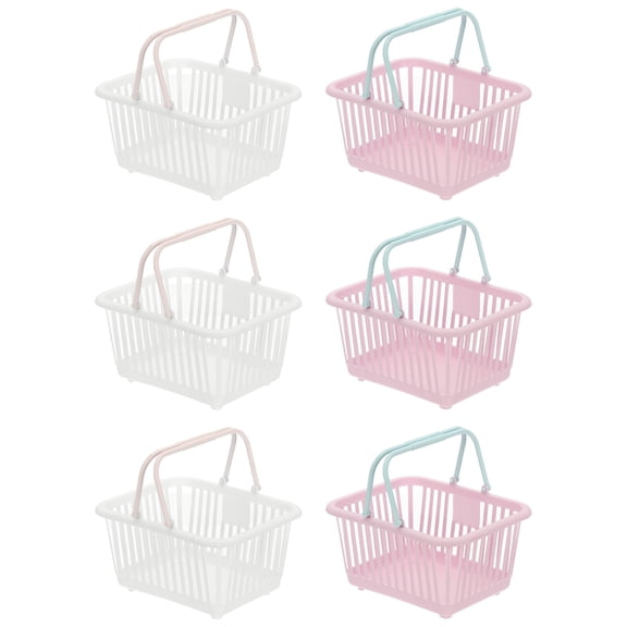 6PCS Small Plastic Basket,Mini Storage Basket Grocery Tiny Shopping Baskets with Handles Organizer Filtered Water for Organizing Toys Eggs Fruits Veggies Snacks,White Purple