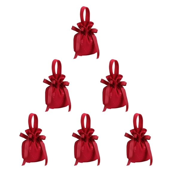 6PCS Small Pouch Wedding Candy Bags with Lovely Ribbon Bow Drawstring Bags for Wedding Sweets and Party Gifts