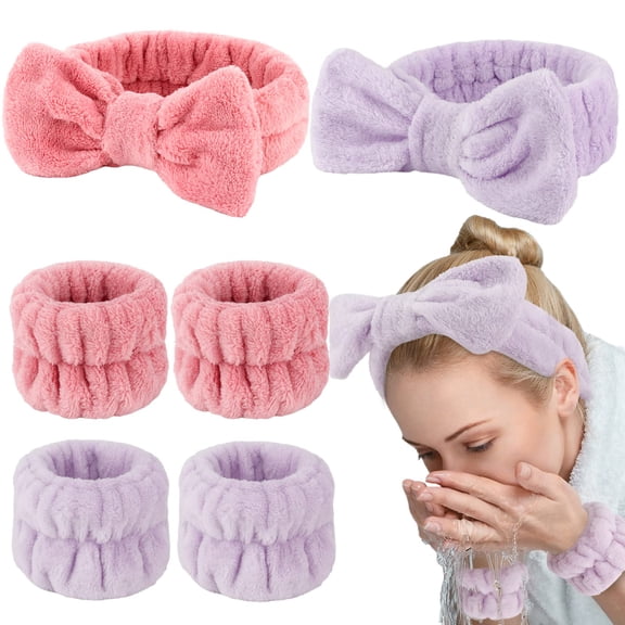 6PCS Spa Headband and Wristband Set, Face Wash Headband Makeup Skincare Headband Wrist Bands for Washing Face