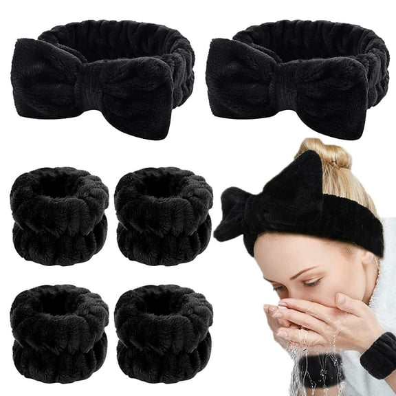 6PCS Spa Headband and Wristband Set, Face Wash Headband Makeup Skincare Headband Wrist Bands for Washing Face