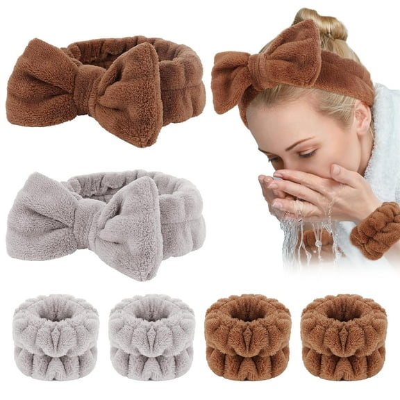 6PCS Spa Headband and Wristband Set, Face Wash Headband Makeup Skincare Headband Wrist Bands for Washing Face