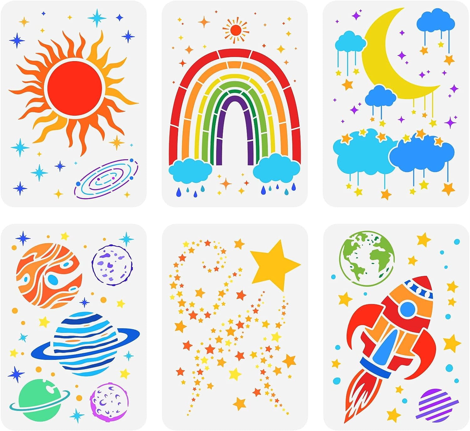 6PCS Space Painting Stencil 11.7x8.3 inch Plastic PET Galaxy