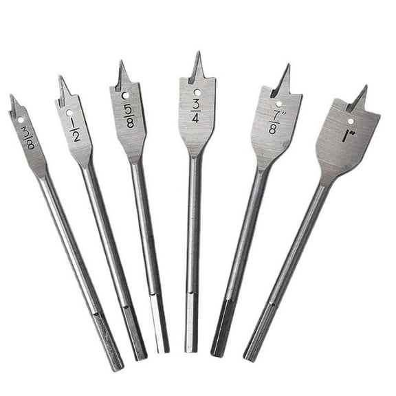 6PCS Spade Drill Bit Set Paddle Flat Bits, 3/8"-1",Hex Shank Quick Change Wood Drill Bit Set,Flat Wood Hole Cutter
