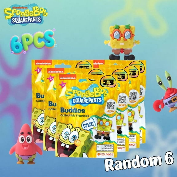 6PCS SpongeBob SquarePants 3D PVC Blind Bag Chibi Figures Cute Collectible Figurines Set Featuring SpongeBob Patrick Squidward Mr Krabs and More Random One Perfect for Display and Collecting