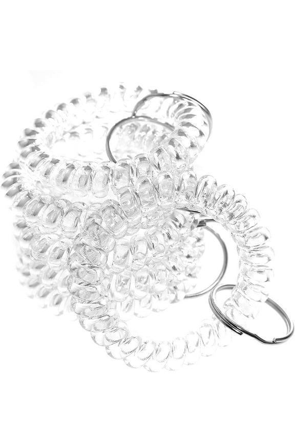 6PCS Spring Spiral Wrist Coil Key Chain, Plastic Spring Hand Ring Key Ring (Flat Wire), Wristband Key Ring, White