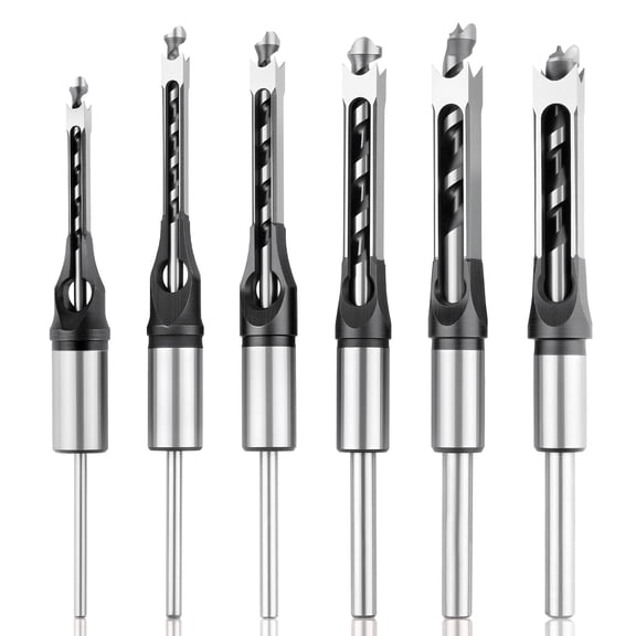 6PCS Square Hole Drill Bit Set for Mortise and Tenon Machine (Not Handheld), Bearing Steel Mortiser Bits - 5/8", 9/16", 1/2", 3/8", 5/16", 1/4"
