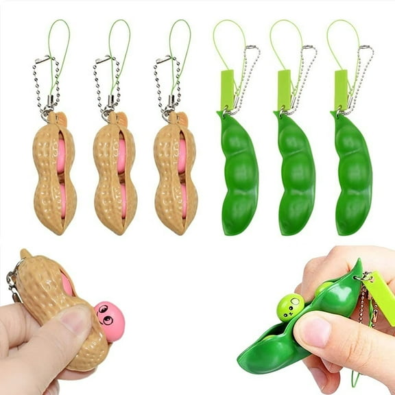 6PCS Squeeze Bean Keychain Fidget Toys Pack for Both Children and Adult  Peas Squeeze Decompression Toys Funny Beans Keychain