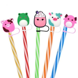 21 Pcs Silicone Straw Topper Party Straw Tips Birthday Party Straw Cap Cover Cartoon Anime Straw Cover Rubber Tips for Straws Cow Reusable Drinking