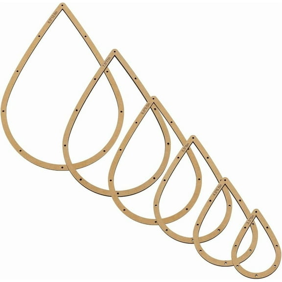 6PCS Stained Glass Teardrop Layout Frame 6 Sizes Glass Maker Templates MDF Burlywood Color Sheet Boards for Stained Glasses Teardrop Shape Making Tool for DIY Crafts Handwork Project for DIY