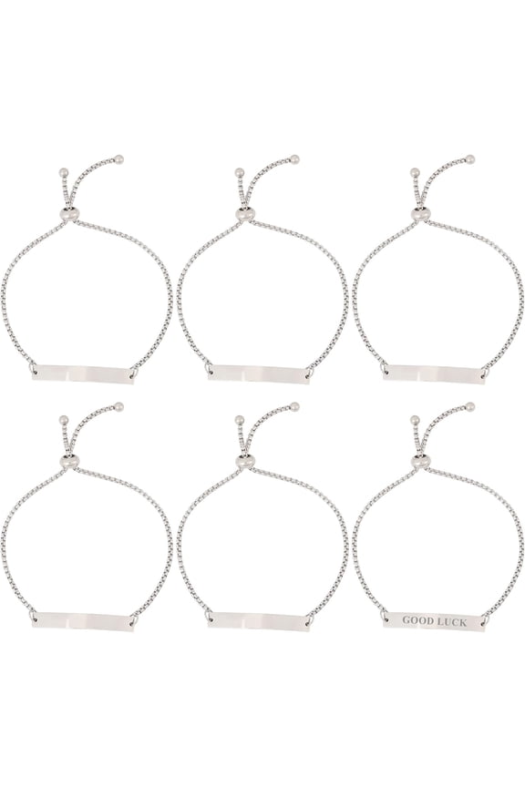 6PCS Stainless Steel Bracelet With 3D Blank Bars Engraved Stainless Steel Rectangular Stamping Blank Bar Pendant with Chain Metal Blank Bar Bracelet for DIY DIY Jewelry Making Crafts