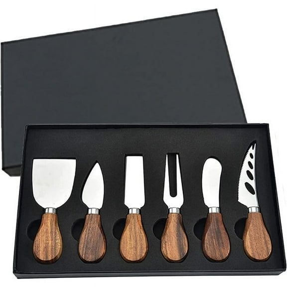 6PCS Stainless Steel Cheese Slicer Set With Wooden Handle Manual Cheese Knife Set With Storage Box Multifunctional Kitchen Accessories For Cooked Food Board And Tableware Gift Set For Home Kitchen
