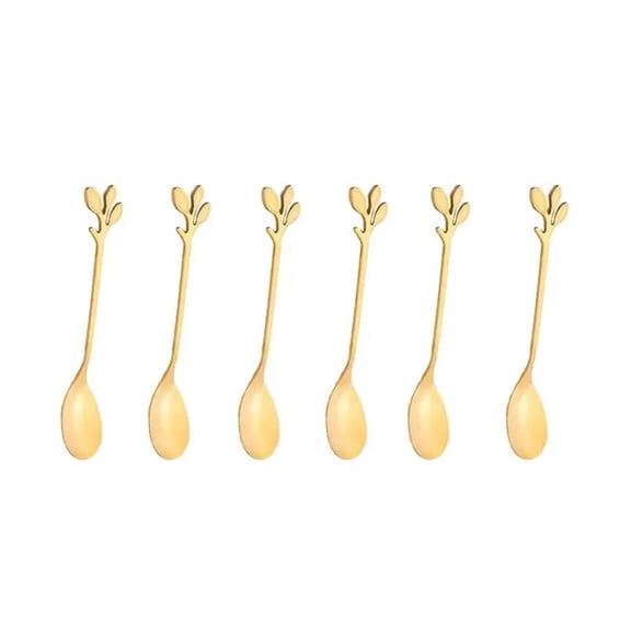 6PCS Stainless Steel Gold Spoons Tree Leaf Spoon Creative Personality Tea Spoon Coffee Spoon Home Restaurant Dessert Cutlery Set