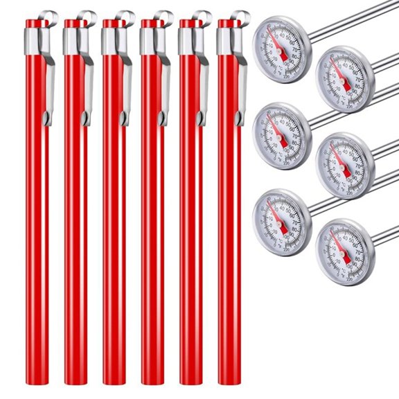 6PCS Stainless Steel Kitchen Thermometer with Red 5 Inch Long Stem 1Inch Dial Thermometer Milk Frothing Food Thermometer