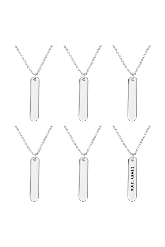 6PCS Stainless Steel Necklace 3D Blank Bars Rectangle Bar Engraving Blanks Charm Necklace Engravable Rectangle Pendants with Chain Blank Bar Pendants