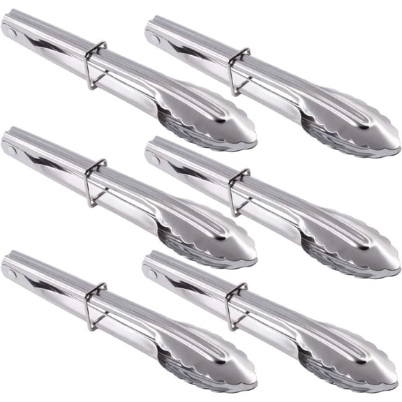 6PCS Stainless Steel Serving Tongs Silver Plated 7 Inch Heavy Duty Durable BBQ Clamps Design for Weddings Parties Banquets Buffets Family Gatherings Kitchen Cooking Serving Clip