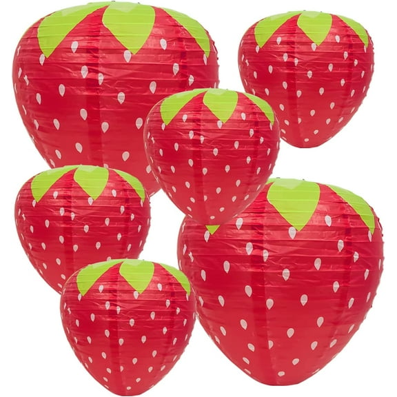 6PCS Strawberry Paper Lantern, Fruit Themed Strawberry Party Supplies Cute Hanging Ornaments Room Decor Hungry Caterpillar Party Decorations Backdrop for Birthday Wedding