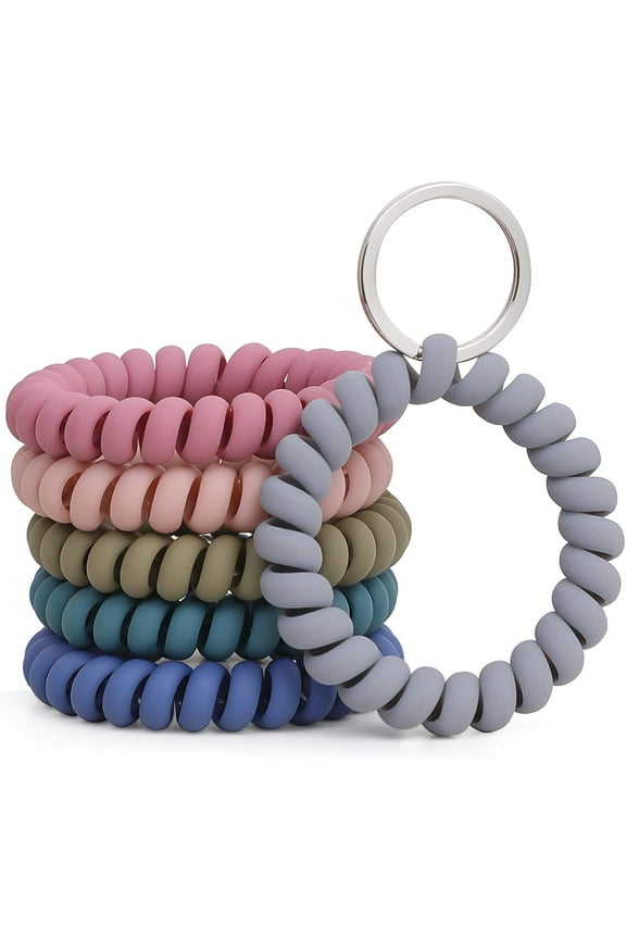 6PCS Stretchable Wristband Wristlet Keychain Wrist Key Chain Wristlet,Spring Flexible Spiral Wrist Coil Wrist band Bracelet Key Holder Key Ring for Sauna Gym Pool ID Badge and Outdoor Sports