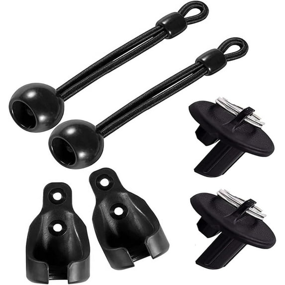 6PCS Sun Shade Sail Hardware Kit with 2 Spring Bungee Cord Hooks, 4 Windproof Base Plates & Balls for Outdoor Patio, Garden, Pergola & Roller Blinds