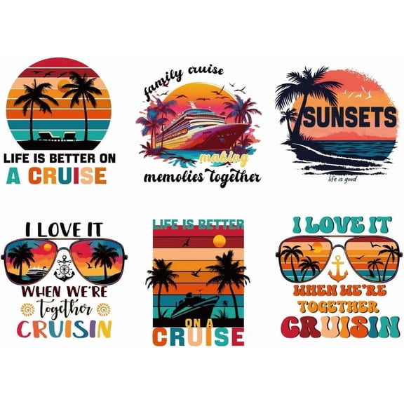 6PCS Sunset and Beach Iron On Transfer Patches Sea Sunset Heat Transfer Stickers DIY Iron On Decals Washable Heat Transfers Paper Creative Craft