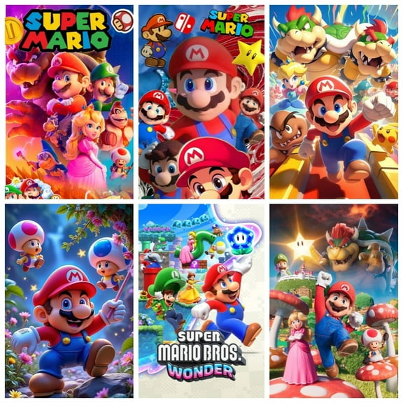 6PCS Super Marie Theme Bedroom Wall Decoration Posters (8X10 in) Unframed