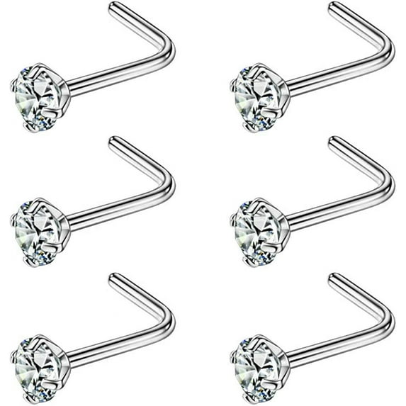 6PCS Surgical Steel\\/Titanium Nose Studs for Women Nostril Piercing Jewelry 22g \\/ 20g \\/ 18g
