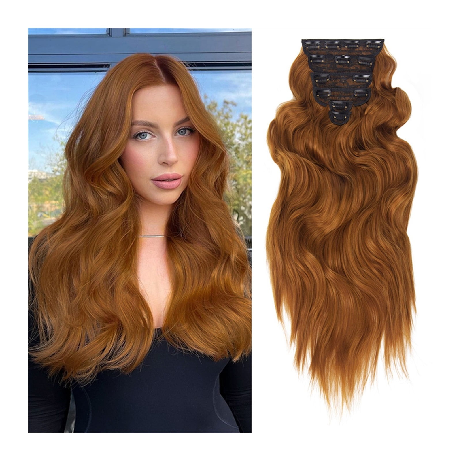 6PCS Synthetic Hairpiece Long Wavy Clip In Hair Extensions Orange Red Fiber Hairpieces Long Thick Wavy Hair Extensions for Women
