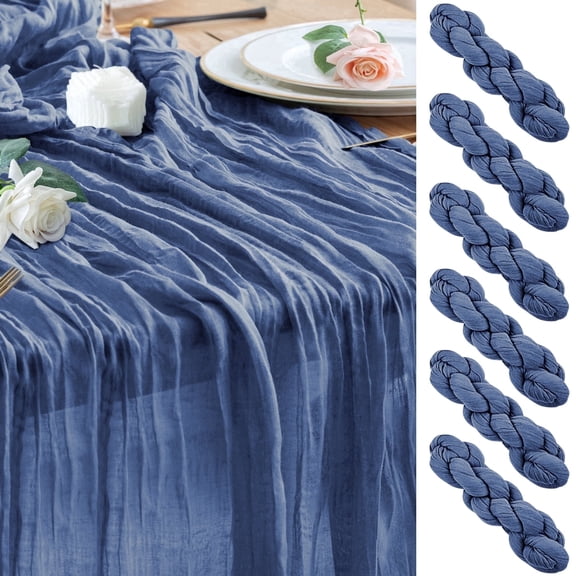 6PCS Table Runner Cheesecloth 10FT Blue Boho Gauze Cheese Cloth Rustic Sheer Table Runners for Wedding Birthday Bridal Baby Shower Party Decoration