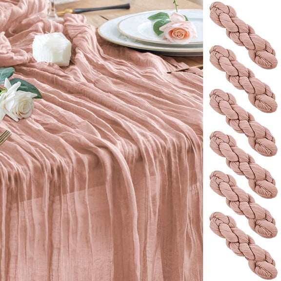 6PCS Table Runner Cheesecloth 10FT Blushing Pink Boho Gauze Cheese Cloth Rustic Sheer Table Runners for Wedding Bridal Baby Shower Party Decoration