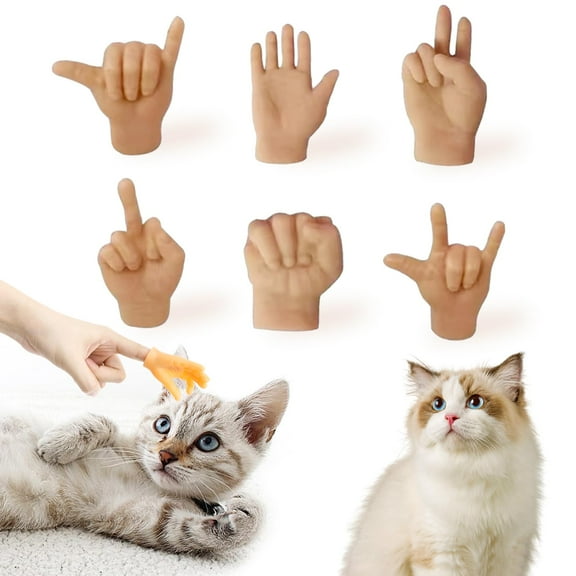 6PCS Tiny Hands for Cats: [Upgrade-Silicone] Tiny Hands for Cats Crossed, Tiny Hands for Cats, Interactive Cat Finger Puppets Toy, Tiny Hands Soft for Cat Dog Massage, Pet Mini Gloves Toy