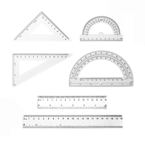 6PCS Transparent Math Set Plastic Rulers Set Protractors Triangle Measuring Tool