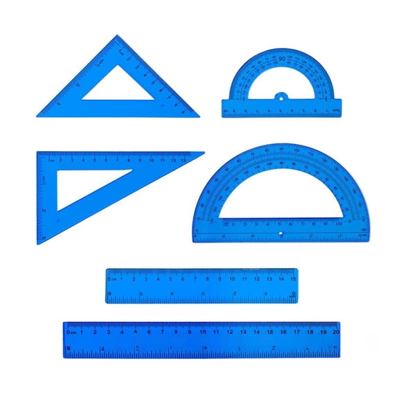 6PCS Transparent Math Set Plastic Rulers Set Protractors Triangle Measuring Tool