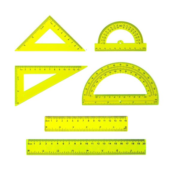 6PCS Transparent Math Set Plastic Rulers Set Protractors Triangle Measuring Tool