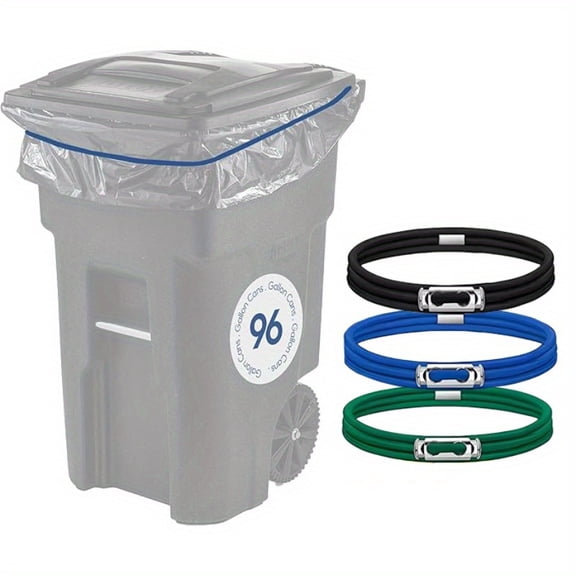 6PCS Trash Can Bands with Adjustable Buckle, 55 Inch Elastic Garbage Bag Holder Straps for Kitchen Home Office, Reusable Rubber Bands in Black, Blue, Green