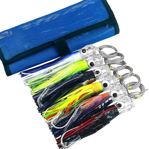 6PCS Trolling Lures Kit Saltwater  6.5inch Offshore Big Game Fishing Lures,Pre-Rigged Lure with Mesh Storage Bag for Tuna, Marlin, Mahi, Wahoo$$Sport & Recreation Other