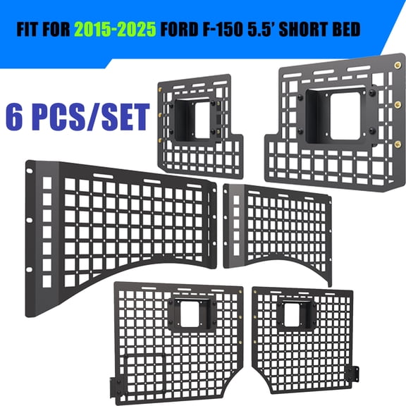 6PCS Truck Bed Side Bed Front Molle Panel Fit for 2015-2025 Ford F-150 5.5 Short Bed Molle Panel 5.5FT Molle Panel System Replacement Driver & Passenger Side Panels