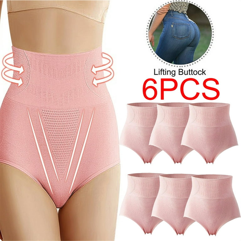 6PCS Tummy Control Warm Uterus Shapewear Women Hip Lift Seamless Slim Shaper  Knickers High Waist Panties-Pink,XL 