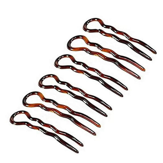 6PCS Plastic U Shaped Hair Pins Bobby Pin Wavy Crink U Shaped Chignon Hair Pin Updo Bun Pins Stick French Sleek Hair Braid Twist Styling Clip Pin Hair Accessories for Lady Women Girl (Brown)