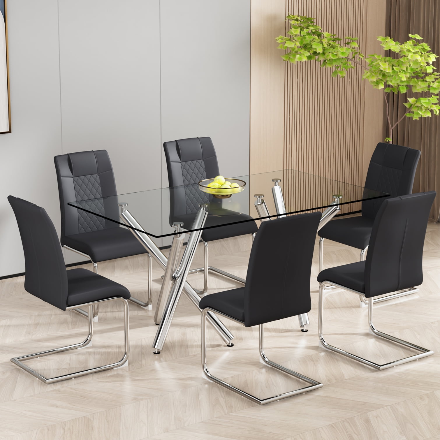 6PCS Upholstered Dining Chair with Anti Scratch Plastic Feet and Padded Seat Armless Kitchen Chairs with Metal Legs and Backrest Modern Dining