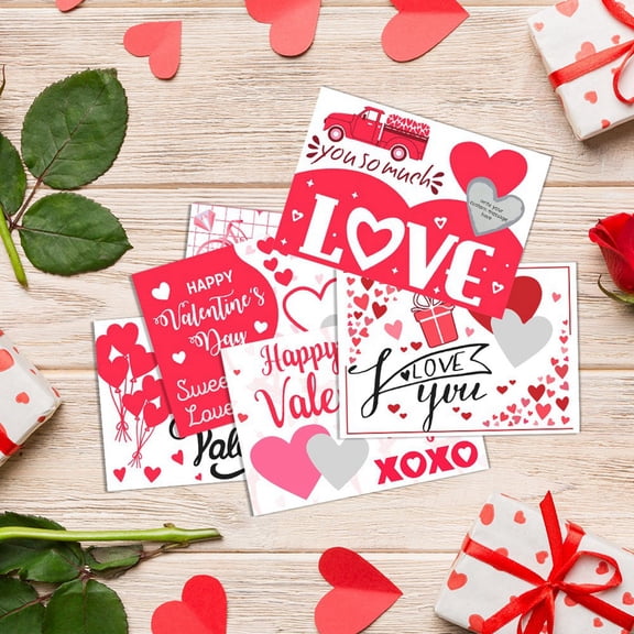 6PCS Valentine’s Day Scratch-Off Love Cards – Thick Double-Sided Cardstock with Heart Stickers, Ideal for Couple Interaction Games & Wedding Favors 1Set