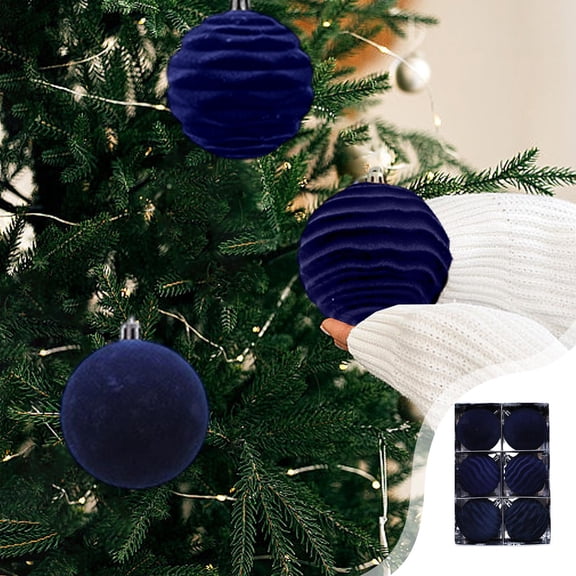 6PCS Velvet Christmas Balls Ornaments, 3.15" Flocked Christmas Tree Ball Hanging Ornaments, Shatterproof Xmas Bulbs Decorations Set, for Holiday Wedding Party Home Decor