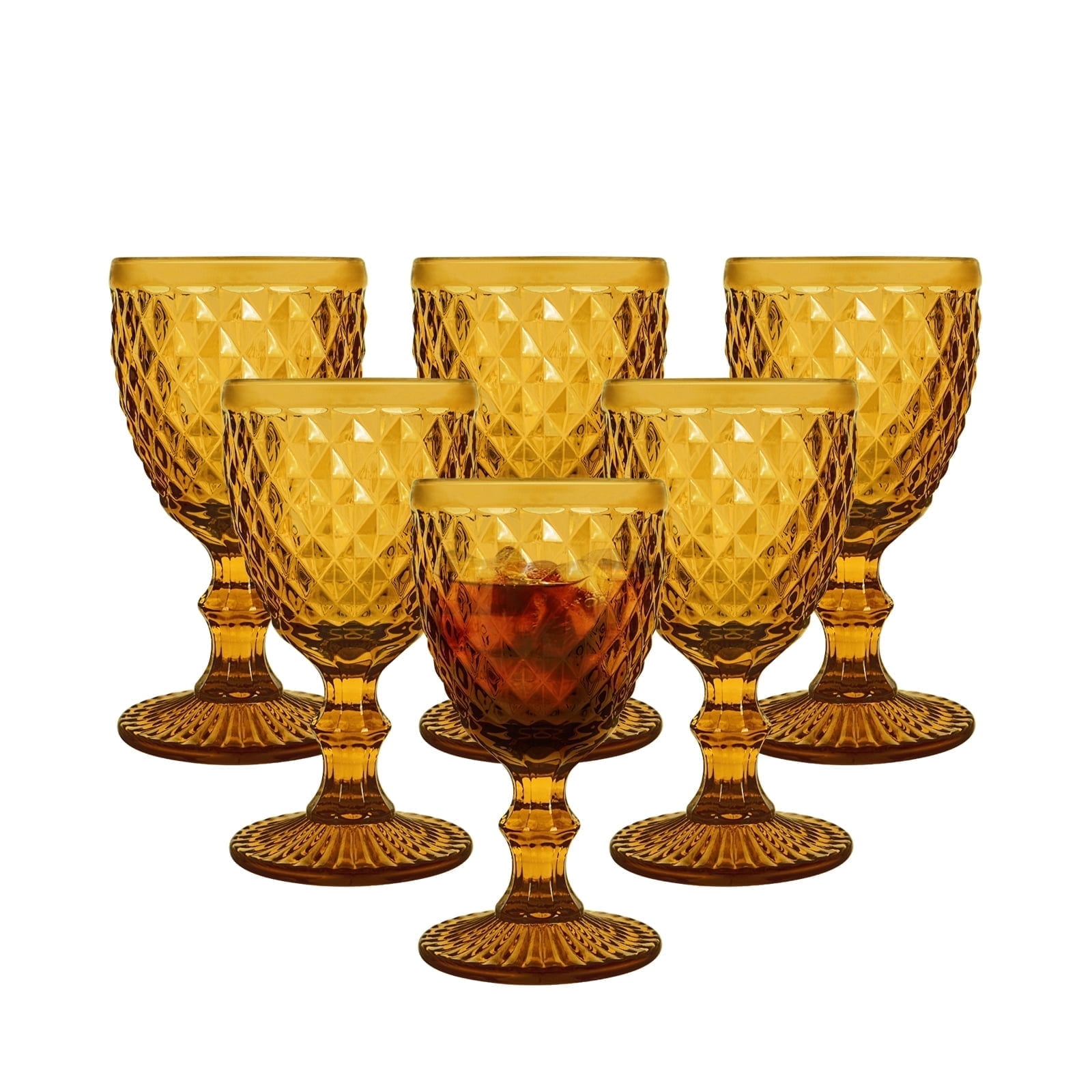 6PCS Vintage Goblet Glasses, 8 oz Wine Glasses, Glass Cups Set, Drink Glasses, Drinking Goblets, Bar Tumbler Glassware for Wine, Beer, Juice, Cocktail, Whiskey，Amber