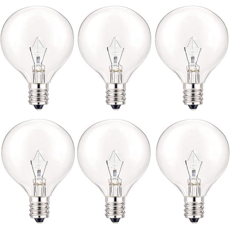 6PCS Wax Warmer Bulbs, G50 25 Watt Light Bulbs for Full Size Scentsy Warmers, E12 Base G16.5 Globe Clear scentsy Bulb for Candle Wax Warmer, Long Lifespan