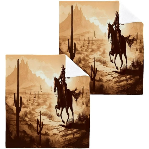 6PCS Western Desert Cowboy Towels Cotton Washcloths Set,Quick Drying & Absorbent Soft Bathroom Hand Towel Lightweight & Portable Fingertip Towel Decor Gift